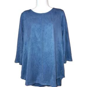 Style & Co Blue Faux Suede Studded cross 3/4 Sleeve Top Sz M